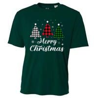 Merry Christmas Tree Xmas Buffalo Plaid Red White Green  Cooling Performance Crew T-Shirt