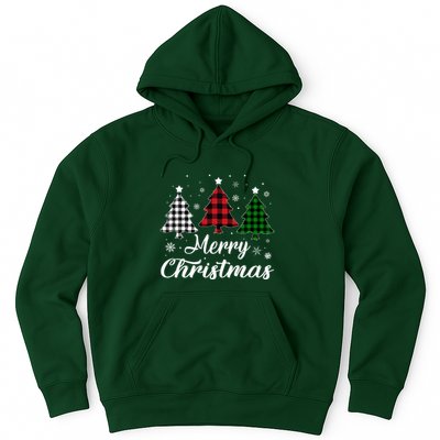 Merry Christmas Tree Xmas Buffalo Plaid Red White Green  Hoodie