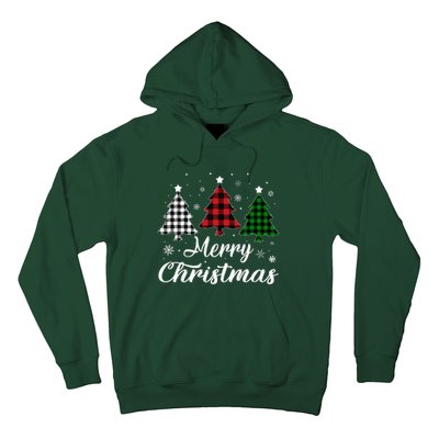 Merry Christmas Tree Xmas Buffalo Plaid Red White Green  Hoodie