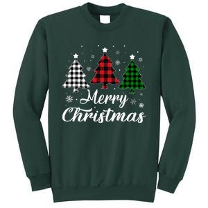 Merry Christmas Tree Xmas Buffalo Plaid Red White Green  Sweatshirt