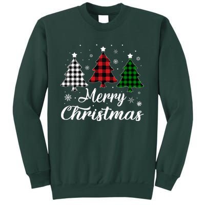 Merry Christmas Tree Xmas Buffalo Plaid Red White Green  Sweatshirt