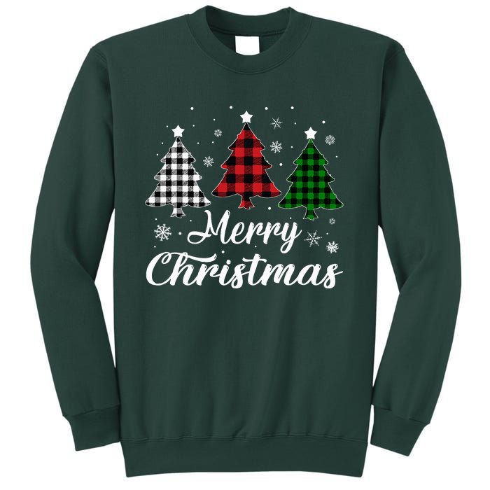 Merry Christmas Tree Xmas Buffalo Plaid Red White Green  Sweatshirt