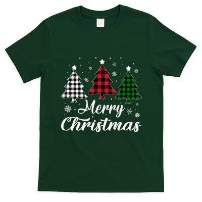 Merry Christmas Tree Xmas Buffalo Plaid Red White Green  T-Shirt
