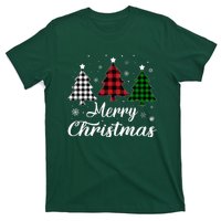 Merry Christmas Tree Xmas Buffalo Plaid Red White Green  T-Shirt