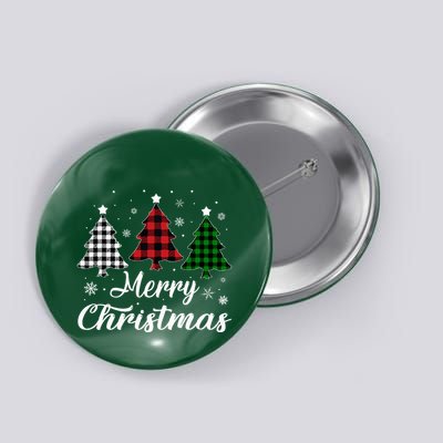 Merry Christmas Tree Xmas Buffalo Plaid Red White Green  Button