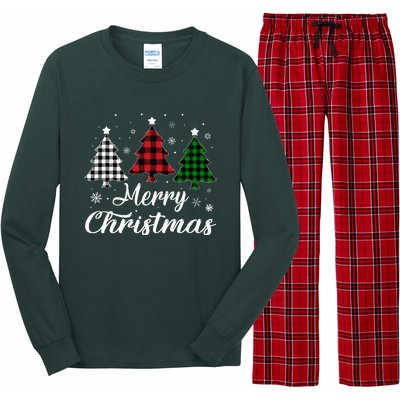 Merry Christmas Tree Xmas Buffalo Plaid Red White Green  Long Sleeve Pajama Set