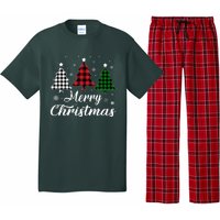 Merry Christmas Tree Xmas Buffalo Plaid Red White Green  Pajama Set