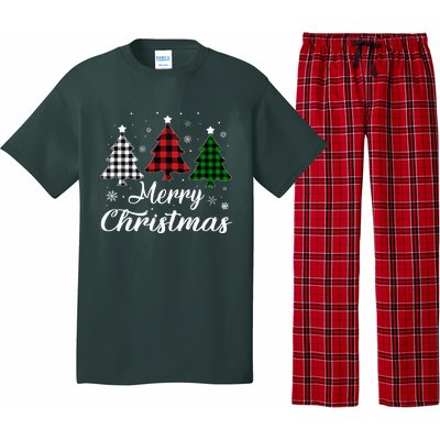 Merry Christmas Tree Xmas Buffalo Plaid Red White Green  Pajama Set