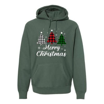 Merry Christmas Tree Xmas Buffalo Plaid Red White Green  Premium Hoodie