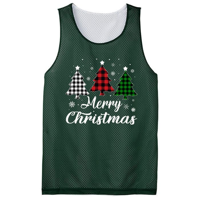 Merry Christmas Tree Xmas Buffalo Plaid Red White Green  Mesh Reversible Basketball Jersey Tank