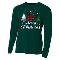 Merry Christmas Tree Xmas Buffalo Plaid Red White Green  Cooling Performance Long Sleeve Crew