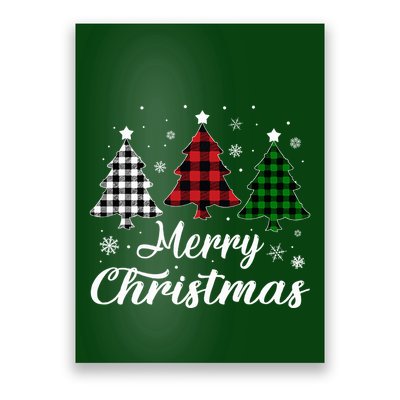 Merry Christmas Tree Xmas Buffalo Plaid Red White Green  Poster