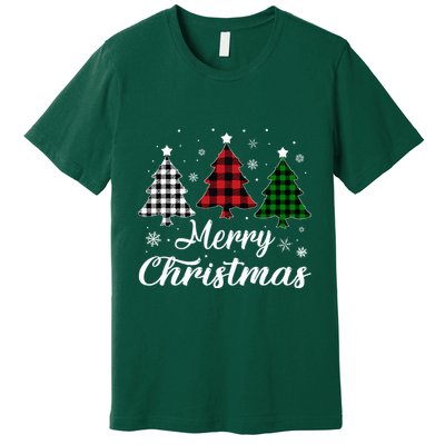 Merry Christmas Tree Xmas Buffalo Plaid Red White Green  Premium T-Shirt