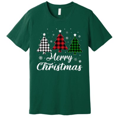 Merry Christmas Tree Xmas Buffalo Plaid Red White Green  Premium T-Shirt