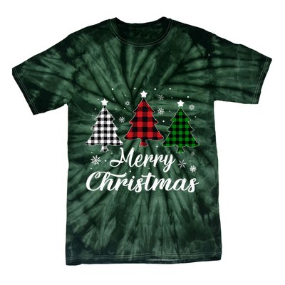 Merry Christmas Tree Xmas Buffalo Plaid Red White Green  Tie-Dye T-Shirt