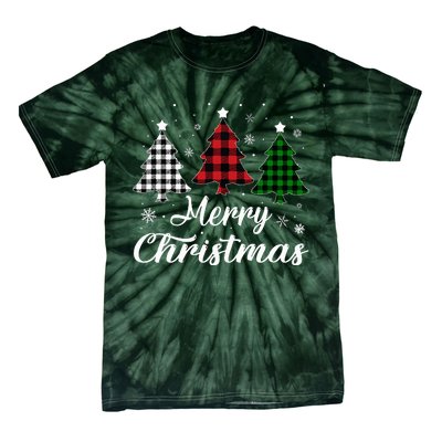 Merry Christmas Tree Xmas Buffalo Plaid Red White Green  Tie-Dye T-Shirt