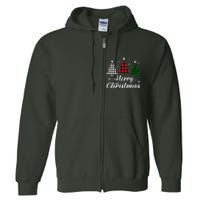 Merry Christmas Tree Xmas Buffalo Plaid Red White Green  Full Zip Hoodie