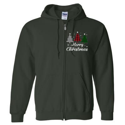 Merry Christmas Tree Xmas Buffalo Plaid Red White Green  Full Zip Hoodie