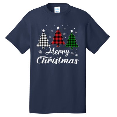 Merry Christmas Tree Xmas Buffalo Plaid Red White Green  Tall T-Shirt