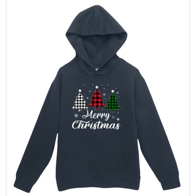 Merry Christmas Tree Xmas Buffalo Plaid Red White Green  Urban Pullover Hoodie