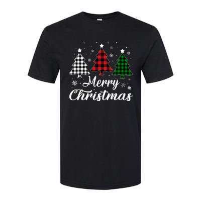 Merry Christmas Tree Xmas Buffalo Plaid Red White Green  Softstyle CVC T-Shirt