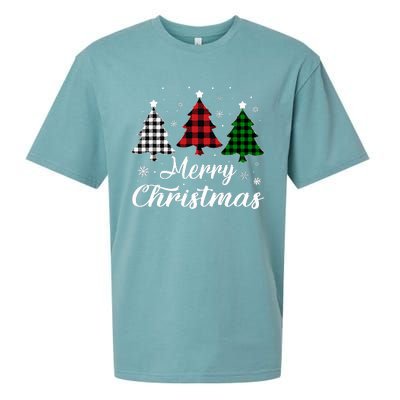 Merry Christmas Tree Xmas Buffalo Plaid Red White Green  Sueded Cloud Jersey T-Shirt