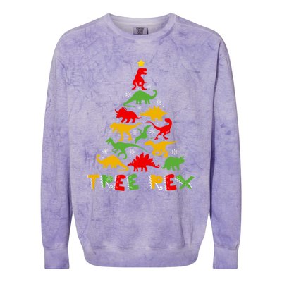 Merry Christmas Tree Rex Dinosaur Snowing Xmas Day Funny Gift Cool Gift Colorblast Crewneck Sweatshirt