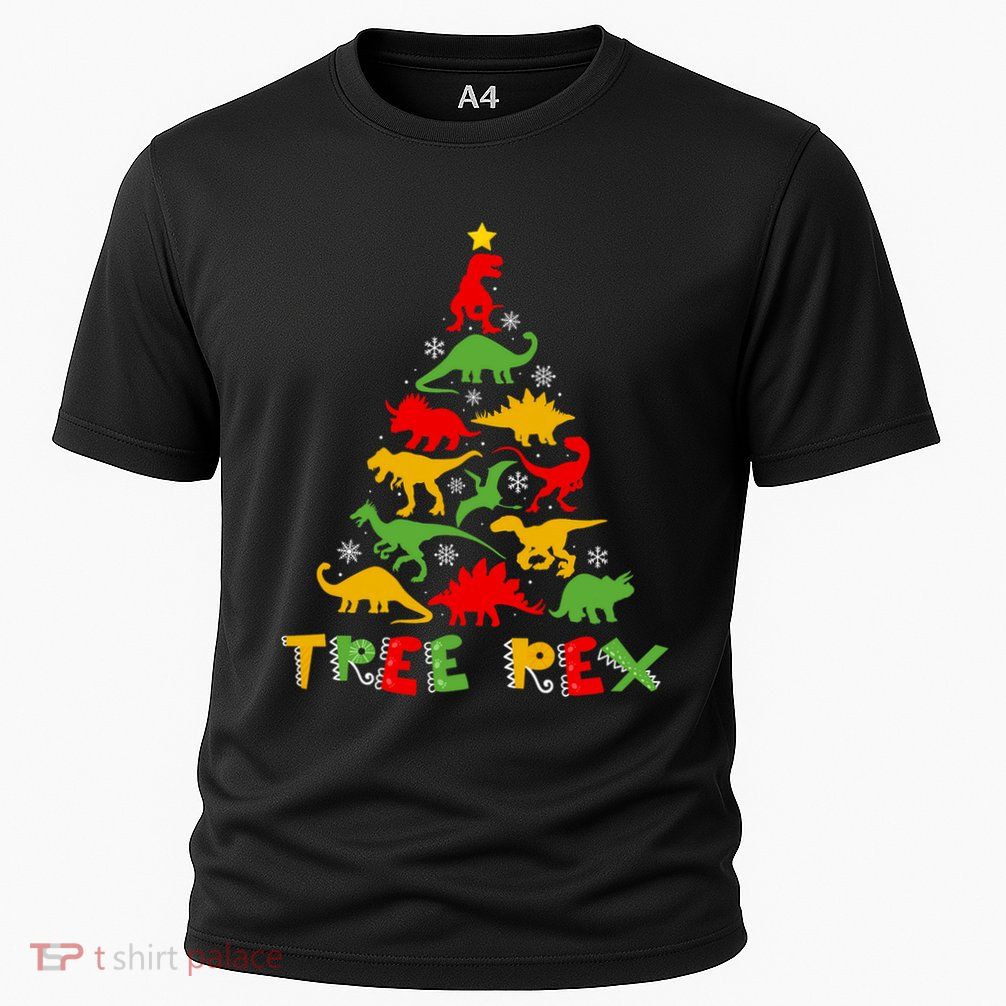 Merry Christmas Tree Rex Dinosaur Snowing Xmas Day Funny Gift Cool Gift Performance Shirt