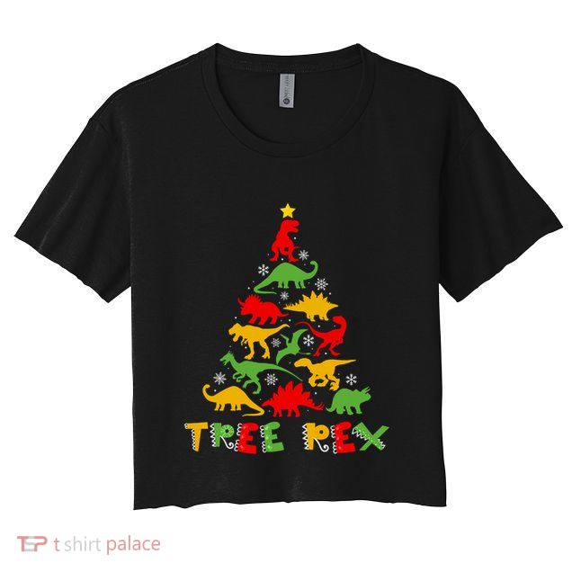 Merry Christmas Tree Rex Dinosaur Snowing Xmas Day Funny Gift Cool Gift Crop Top