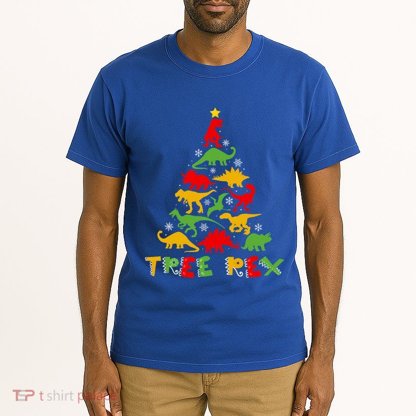 Merry Christmas Tree Rex Dinosaur Snowing Xmas Day Funny Gift Cool Gift Tall T-Shirt