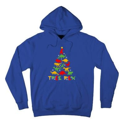 Merry Christmas Tree Rex Dinosaur Snowing Xmas Day Funny Gift Cool Gift Tall Hoodie