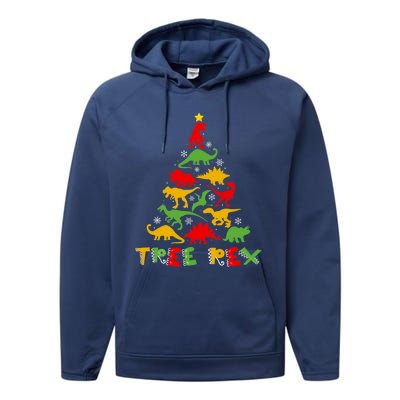 Merry Christmas Tree Rex Dinosaur Snowing Xmas Day Funny Gift Cool Gift Performance Fleece Hoodie