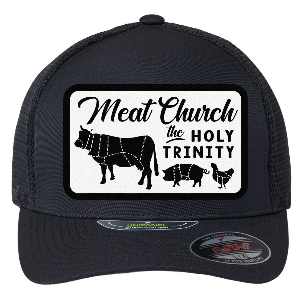 Meat Church The Holy Trinity Barbecue Grilling Flexfit Unipanel Trucker Cap