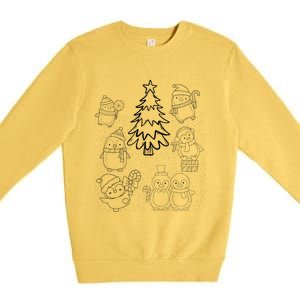 Merry Christmas Tree Penguin Xmas Diy Coloring Premium Crewneck Sweatshirt