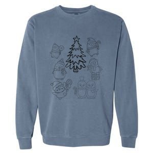 Merry Christmas Tree Penguin Xmas Diy Coloring Garment-Dyed Sweatshirt