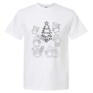 Merry Christmas Tree Penguin Xmas Diy Coloring Garment-Dyed Heavyweight T-Shirt