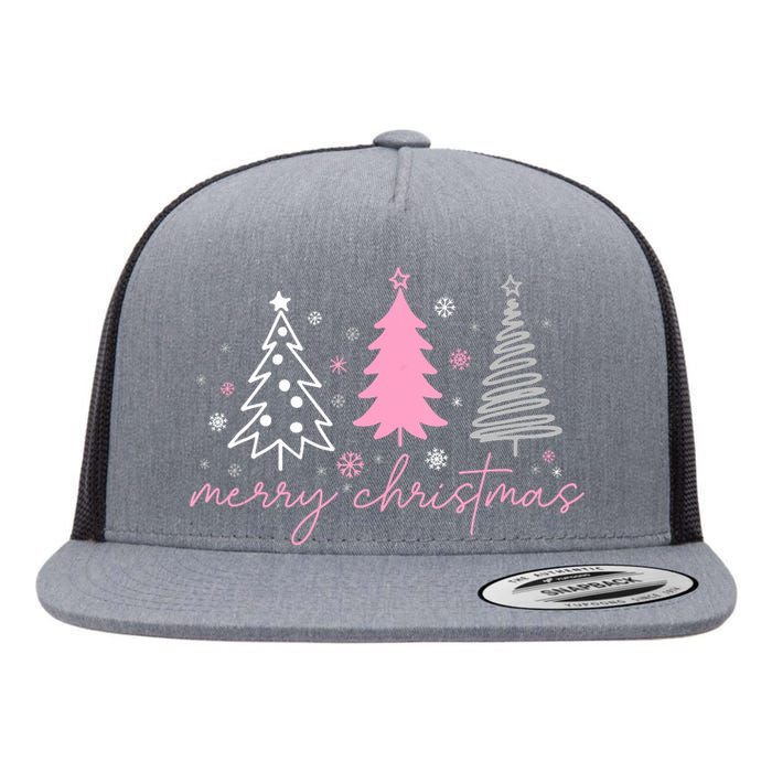 Merry Christmas Trees Winter Snow Snowflakes Girly Tank Top Flat Bill Trucker Hat