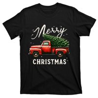 Merry Christmas Tree On Red Truck Wagon Vintage Xmas T-Shirt