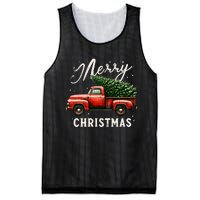 Merry Christmas Tree On Red Truck Wagon Vintage Xmas Mesh Reversible Basketball Jersey Tank