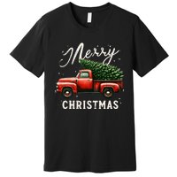 Merry Christmas Tree On Red Truck Wagon Vintage Xmas Premium T-Shirt