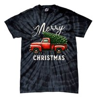 Merry Christmas Tree On Red Truck Wagon Vintage Xmas Tie-Dye T-Shirt