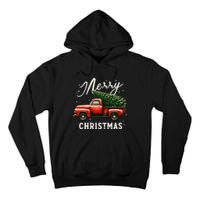 Merry Christmas Tree On Red Truck Wagon Vintage Xmas Tall Hoodie