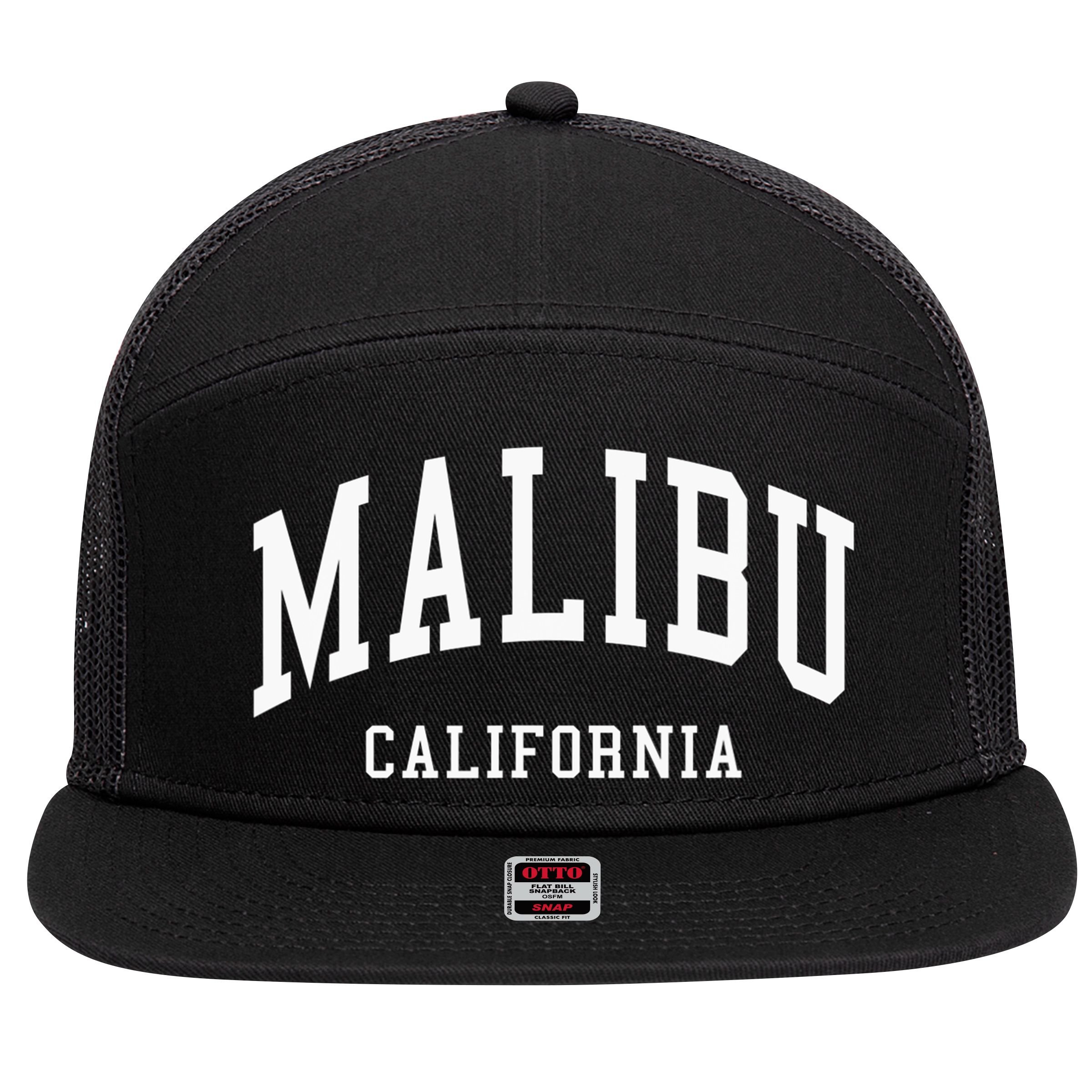 Malibu California Throwback Design Classic 7 Panel Mesh Trucker Snapback Hat