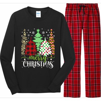 Merry Christmas Trees Leopard Buffalo Red Plaid Long Sleeve Pajama Set