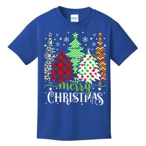 Merry Christmas Trees Leopard Buffalo Red Plaid Kids T-Shirt