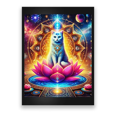 Mystical Celestial Third Eye Cat On Lotus In Meditation Poster