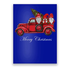 Merry Christmas Three Gnomes In Red Truck With Tree Xmas Gift Poster