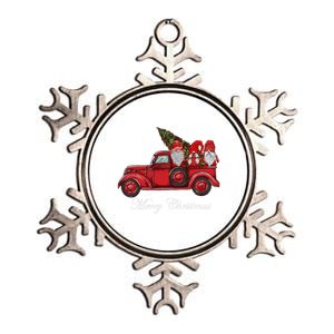 Merry Christmas Three Gnomes In Red Truck With Tree Xmas Gift Metallic Star Ornament