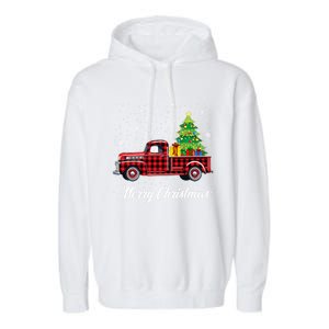 Merry Christmas Tree On Buffalo Plaid Truck Xmas Meaningful Gift Garment-Dyed Fleece Hoodie