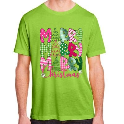 Merry Christmas Tree Lights Pin.K Plaid Christmas Vibes Women Adult ChromaSoft Performance T-Shirt